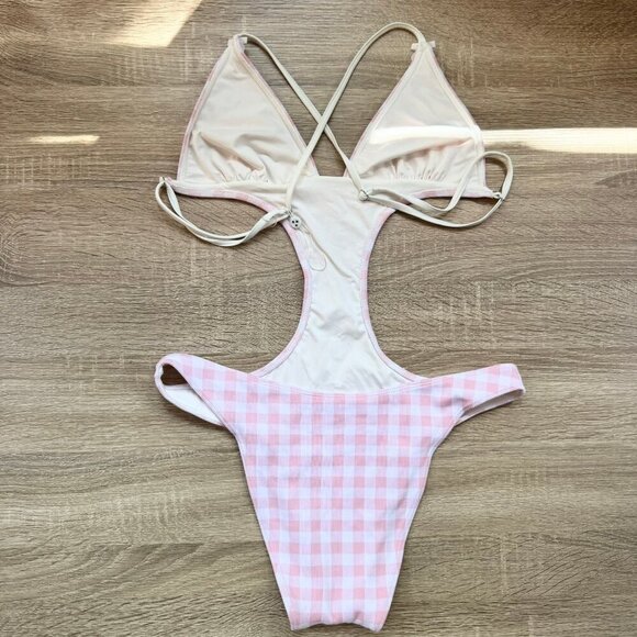 New Frankies Bikinis Cruise One Piece Swimsuit Check Gingham Pink White XL - Picture 6 of 10